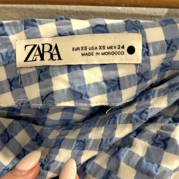 Zara Blue and White Gingham Midi Skirt, XS - Picture 4 of 5